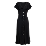 A classic vintage style black midi dress with cape sleeves for whimsical fashion.