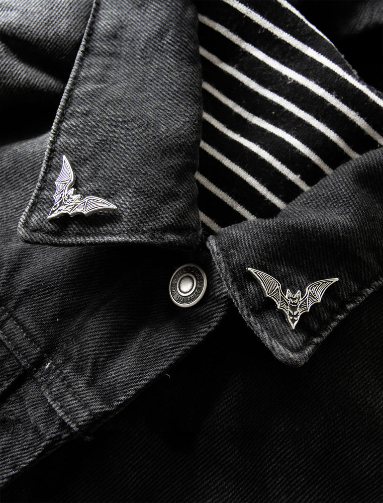 Bat collar enamel pins for goth fashion and alternative style. 