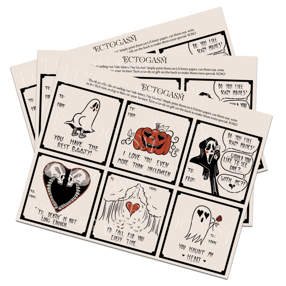 Spooky Halloween and horror movie themed Valentines Grams with humor.
