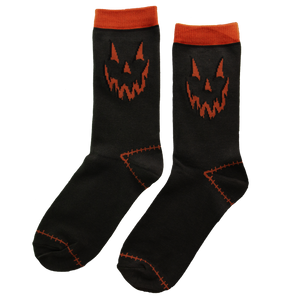 Ectogasm jack-o-lantern gray and orange halloween socks.