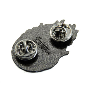 Metal clasps on the back of an Ectogasm lapel pin for men and women's fashion. 