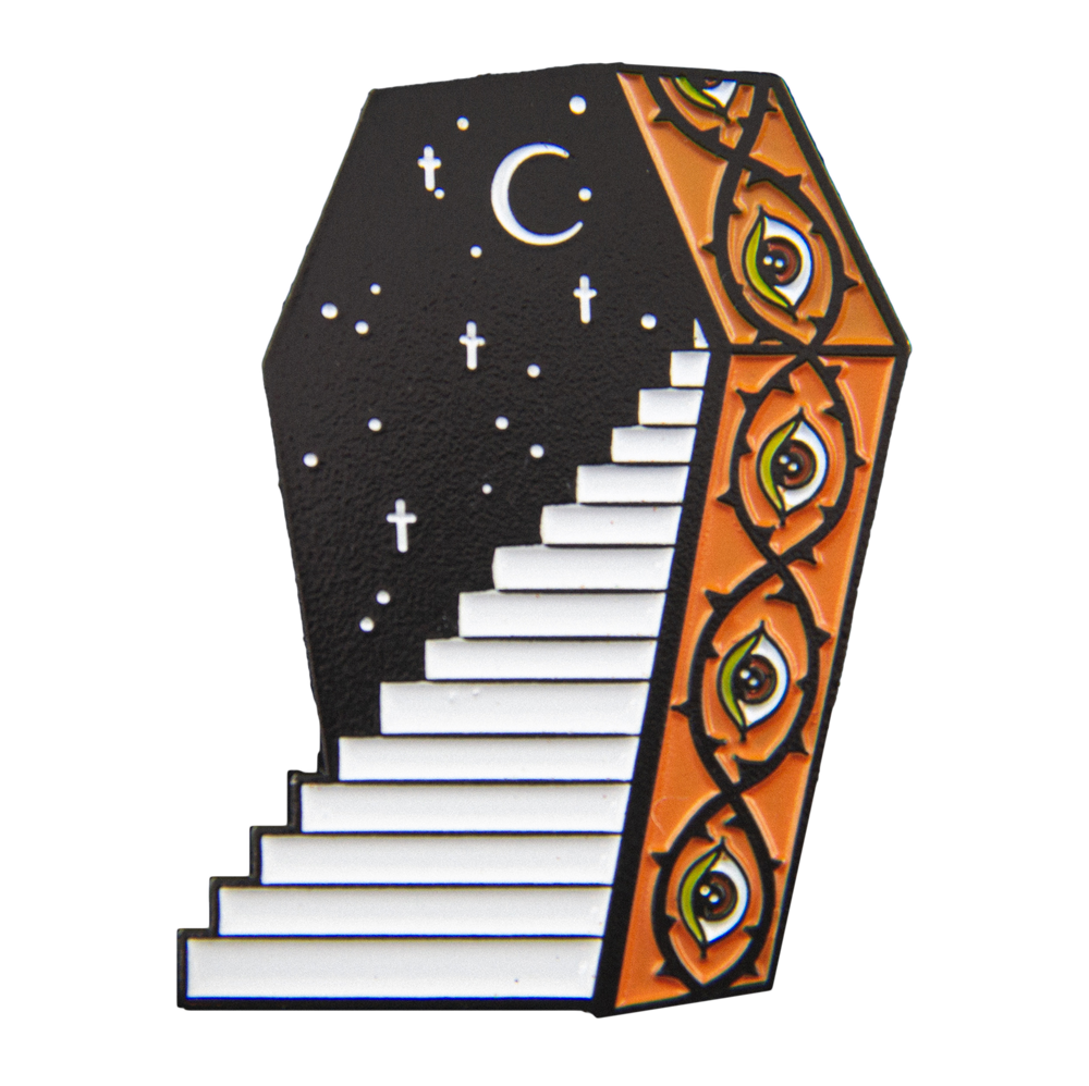 Ectogasm coffin stairway enamel pin cool art gift. 
