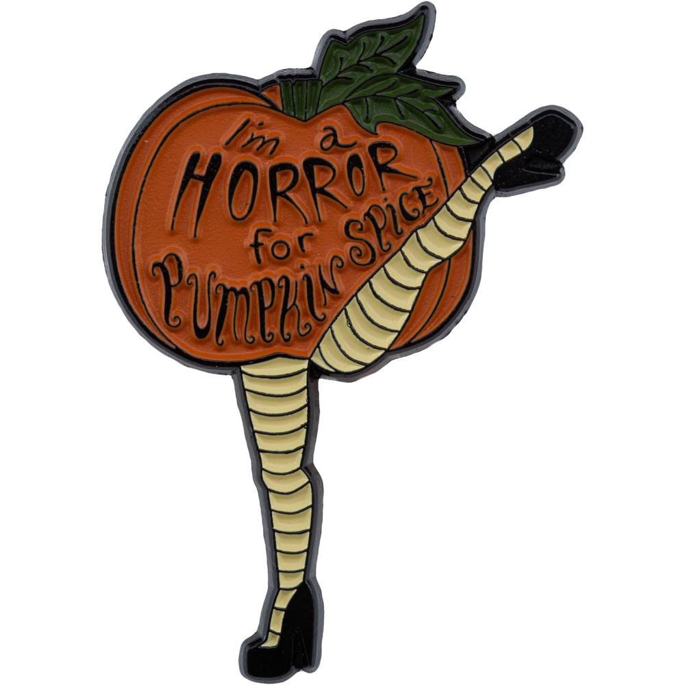 A funny Halloween enamel pin of a pumpkin.