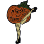 A funny Halloween enamel pin of a pumpkin.