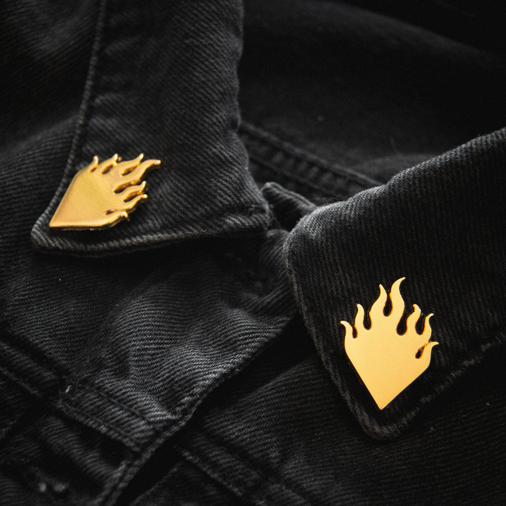 Ectogasm gold metal collar point enamel pin set for cool punk fashion.