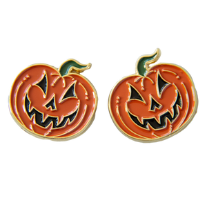 Ectogasm orange jack-o-lantern pumpkin lapel pin set.