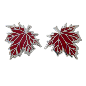 Autumn Leaf Collar Pin Set - Silver & Red