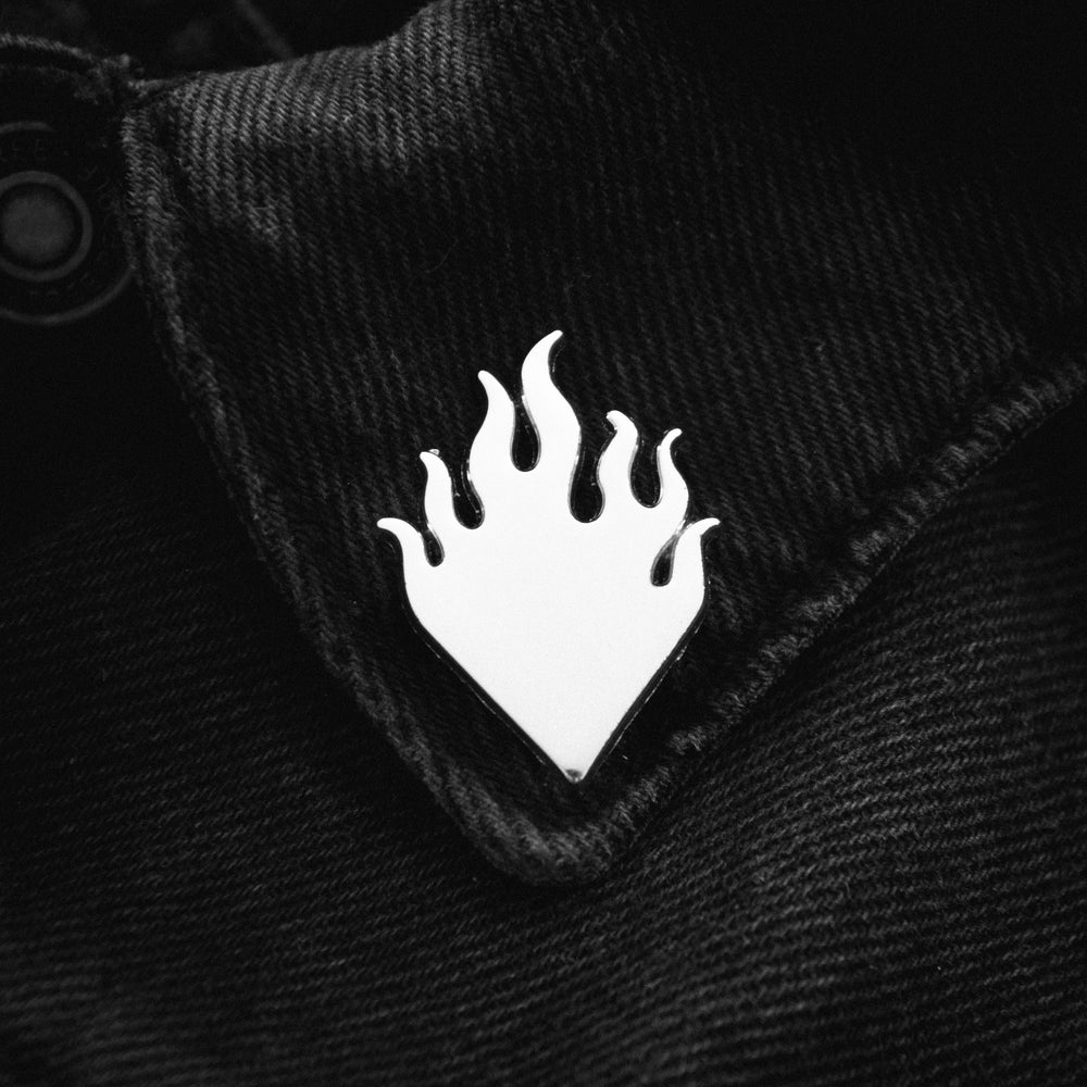 Ectogasm silver chrome flame collar point enamel pins for unisex adult's alternative fashion. 