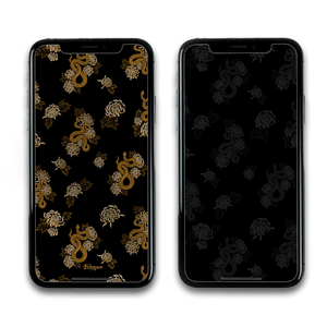 A beautiful black, white, and gold phone wallpaper of a witchy pattern featuring snakes and botanical flowers. 