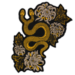 A cool back patch featuring a two headed snake with chrysanthemum flowers for women's fashion.