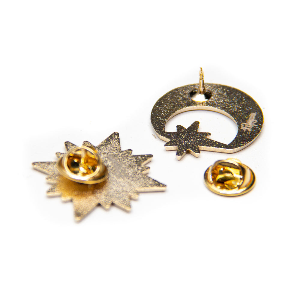 Sun, Moon, and star brooch set for women's fashion.