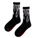 Women's cool sheer socks with black flames for an alternative aesthetic. Designed by Ectogasm.