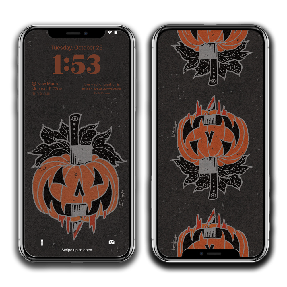 Ectogasm Jack-o-Lantern Pumpkin Art digital download phone wallpaper for Halloween. 