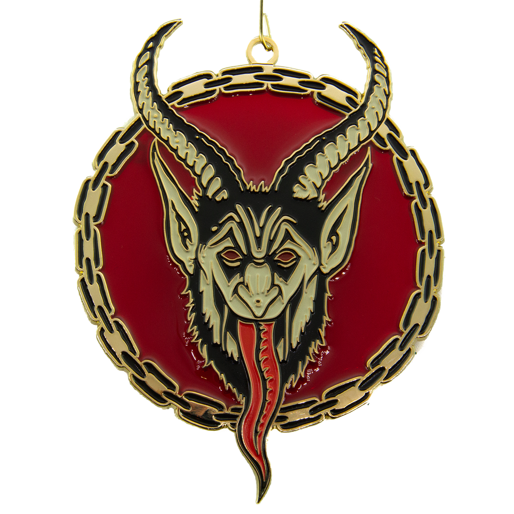 A scary holiday ornament of krampus for horror fans.