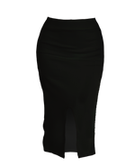 A black stretchy pencil skirt for beach goth fashion. 