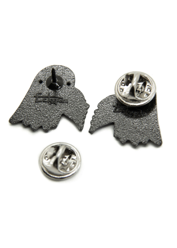 metal clasps on the back of a romantic enamel pin jewelry set for punk and alternative couples. 