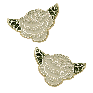 White rose collar pins for cottage core fashion and dark academia jewelry. 