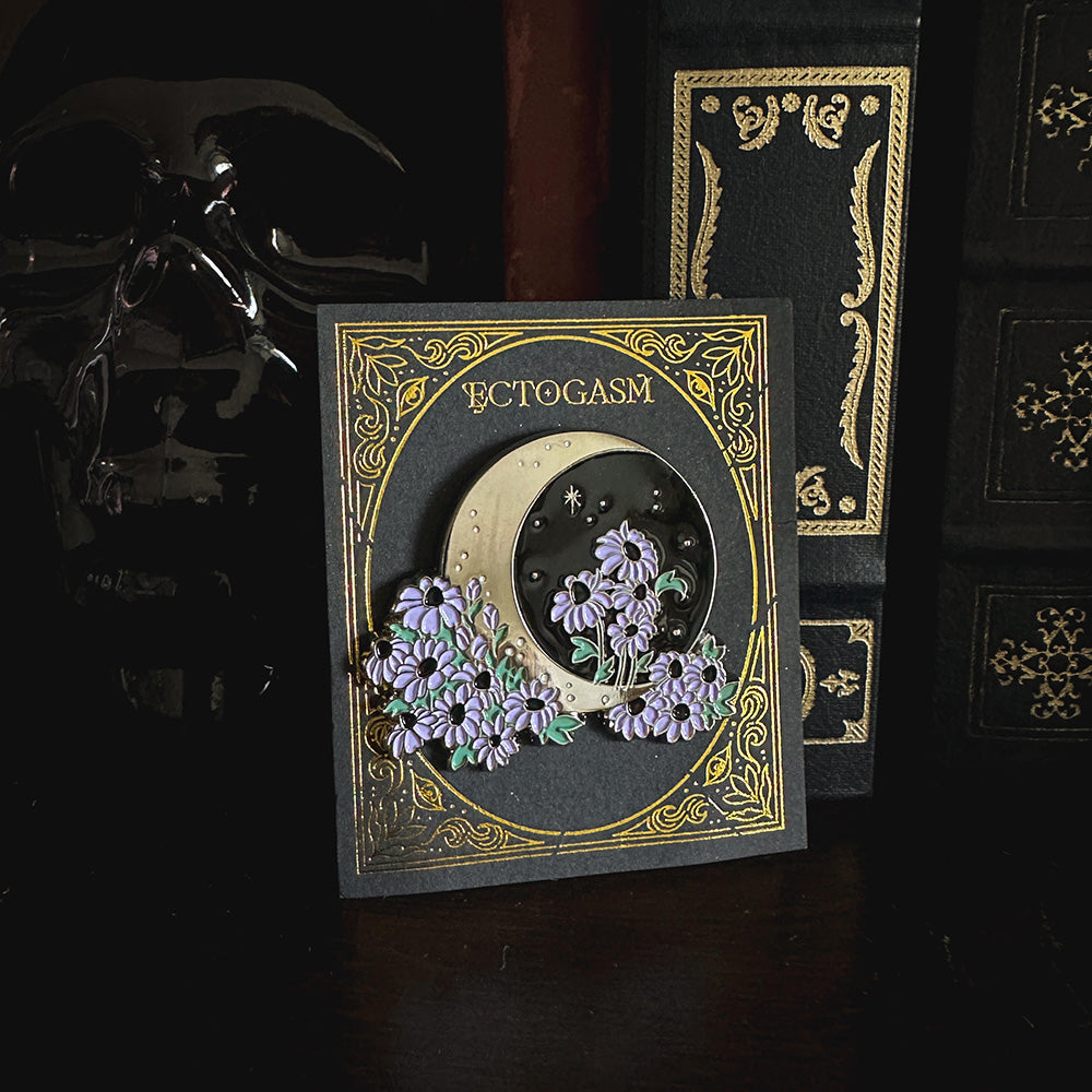 A beautiful silver moon pin with flowers for dark academia style. 