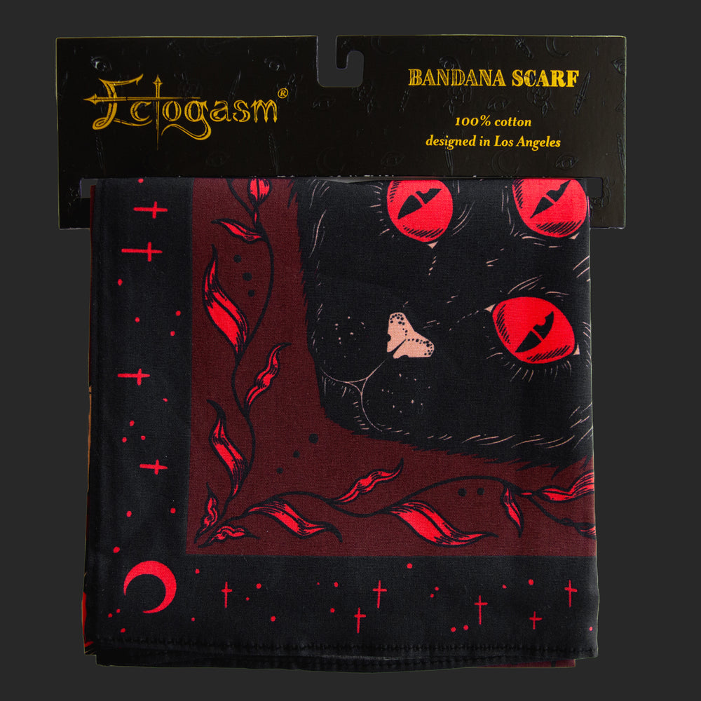 Ectogasm black cat bandana scarf for dark, witchy style. 