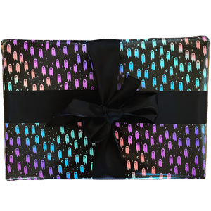 Ectogasm creepy cute pastel goth wrapping paper of rainbow colored ghosts on a black background. Ectogasm creepy cute pastel goth wrapping paper of rainbow colored ghosts on a black background. 