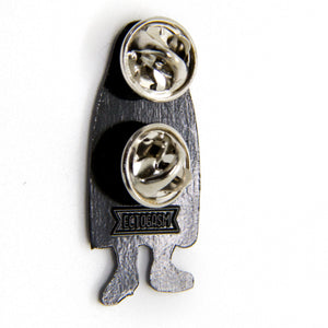 
            
                Load image into Gallery viewer, Two strong clasps on the back of a Halloween enamel pin, designed by artist Ectogasm. 
            
        