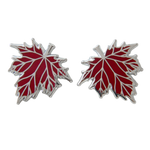 Autumn Leaf Collar Pin Set - Silver & Red