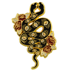 Ectogasm two headed snake with spiritual eye art lapel pin. 