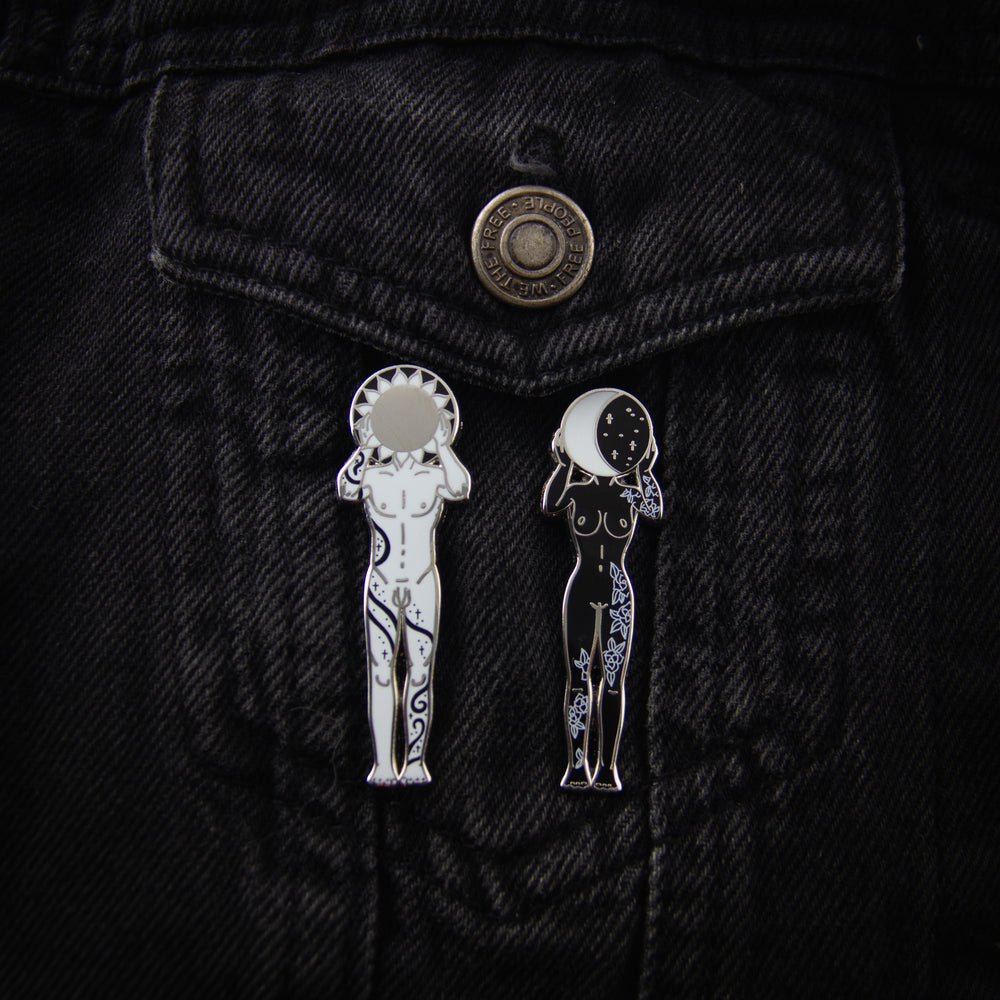 Day and night art jewelry featuring the hermetic principal of duality for a spiritual gift.