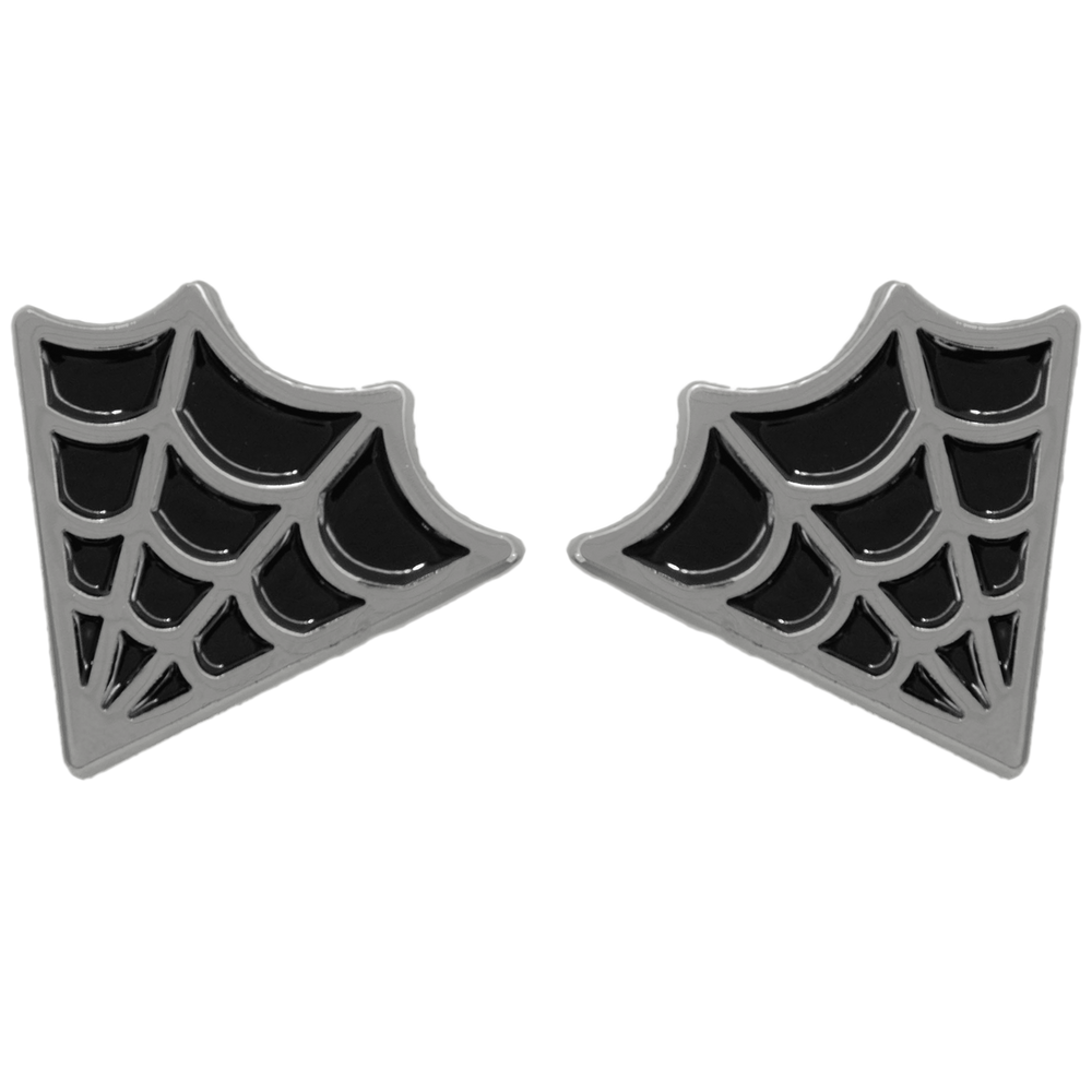 Ectogasm witchy spider web enamel pin set to be worn on collar points for alternative fashion.