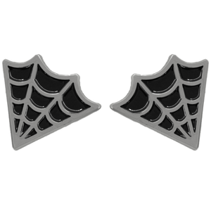 Ectogasm witchy spider web enamel pin set to be worn on collar points for alternative fashion.